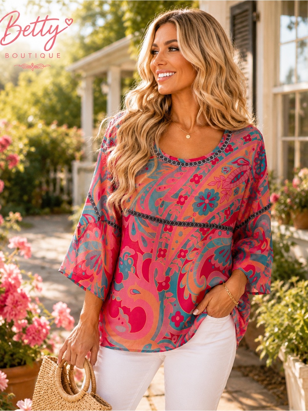 Pink Floral Paisley Scoop Neck Top - Picture 4 of 4